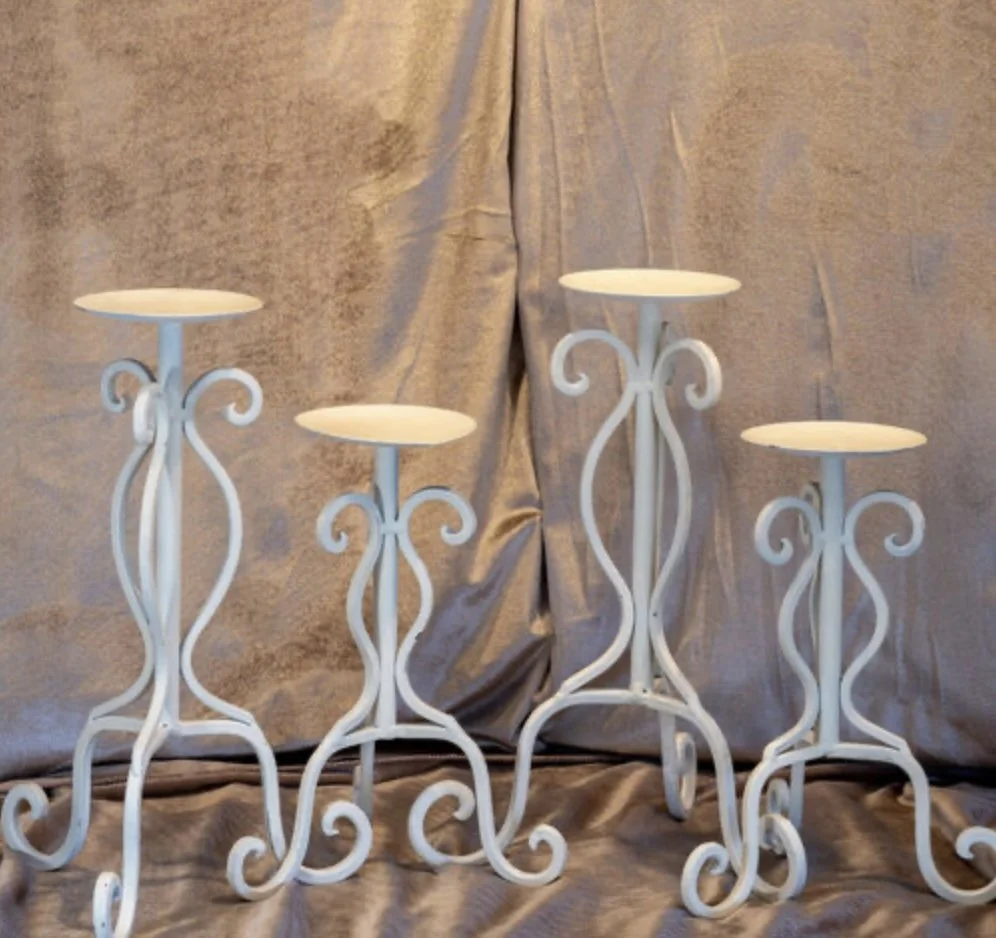White Metal Scroll Candle Stands #1