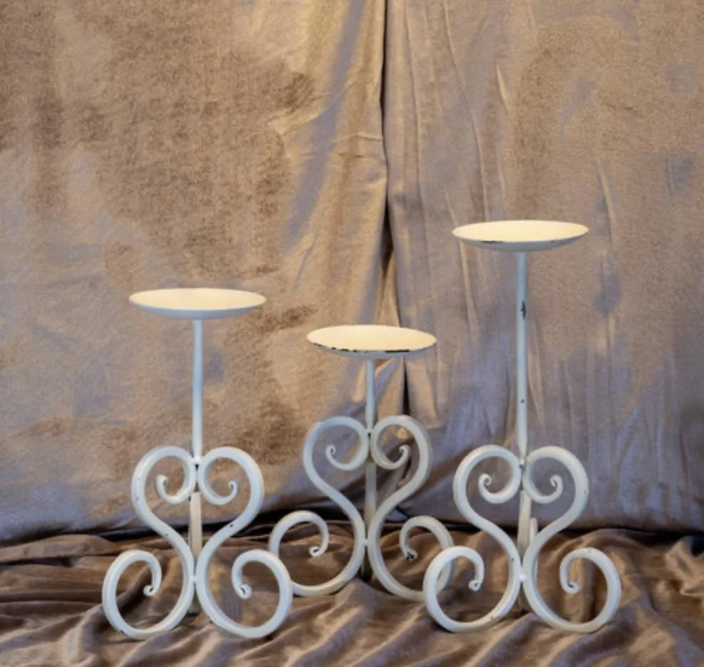 White Metal Scroll Candle Stands #3