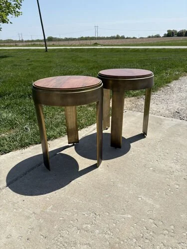 Wood + Gold Circle Side Tables