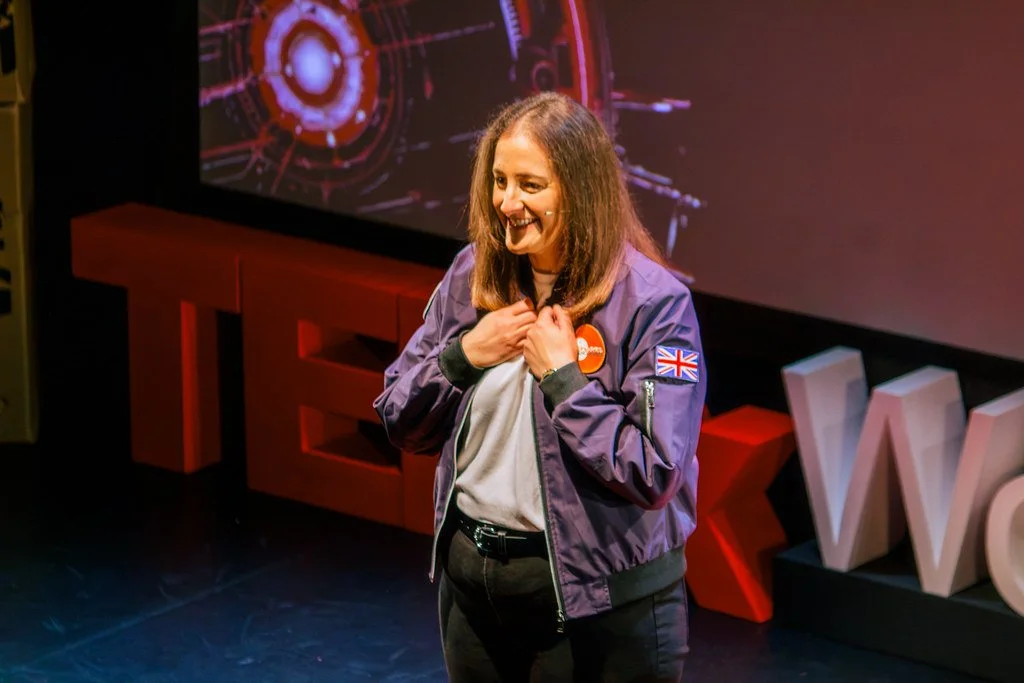 Caroline Clark speaking on why women should be humanity's first explorers on Mars at TEDxWolverhampton