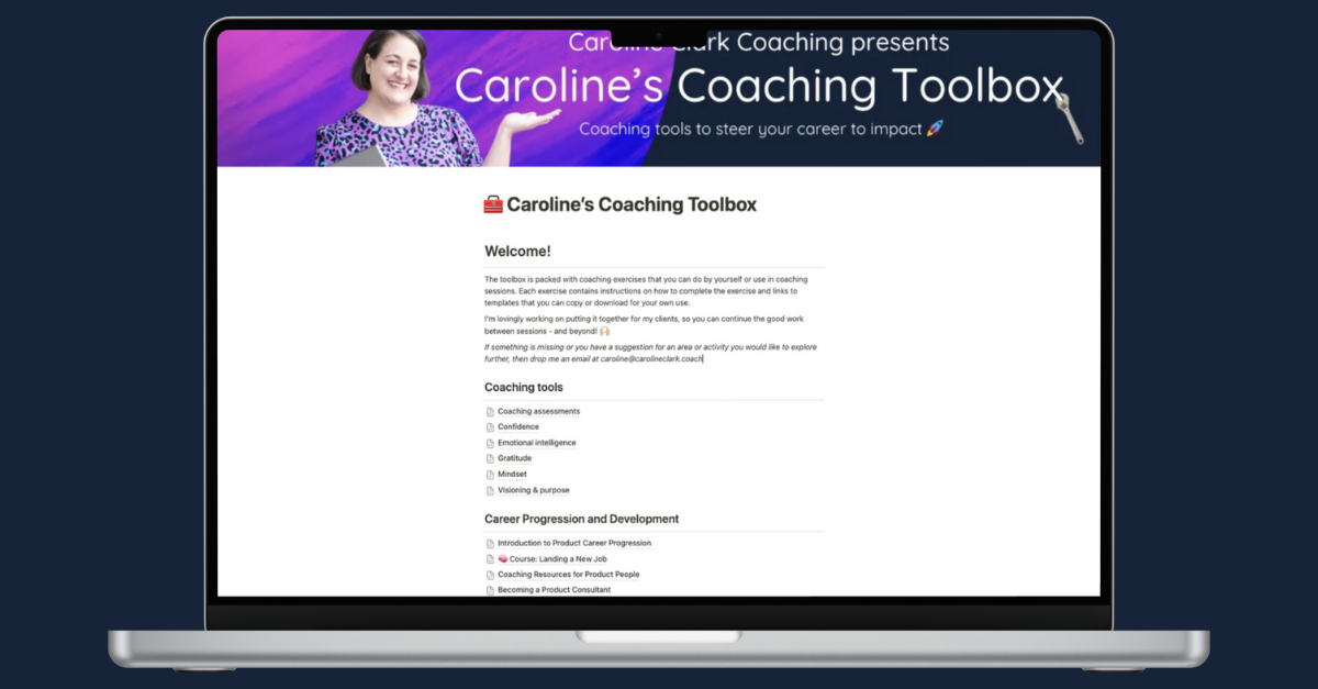 Caroline Clark's coaching toolbox in Notion