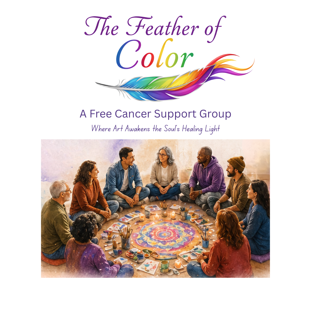 Men and women sitting in a circle with art and candles in front of them.