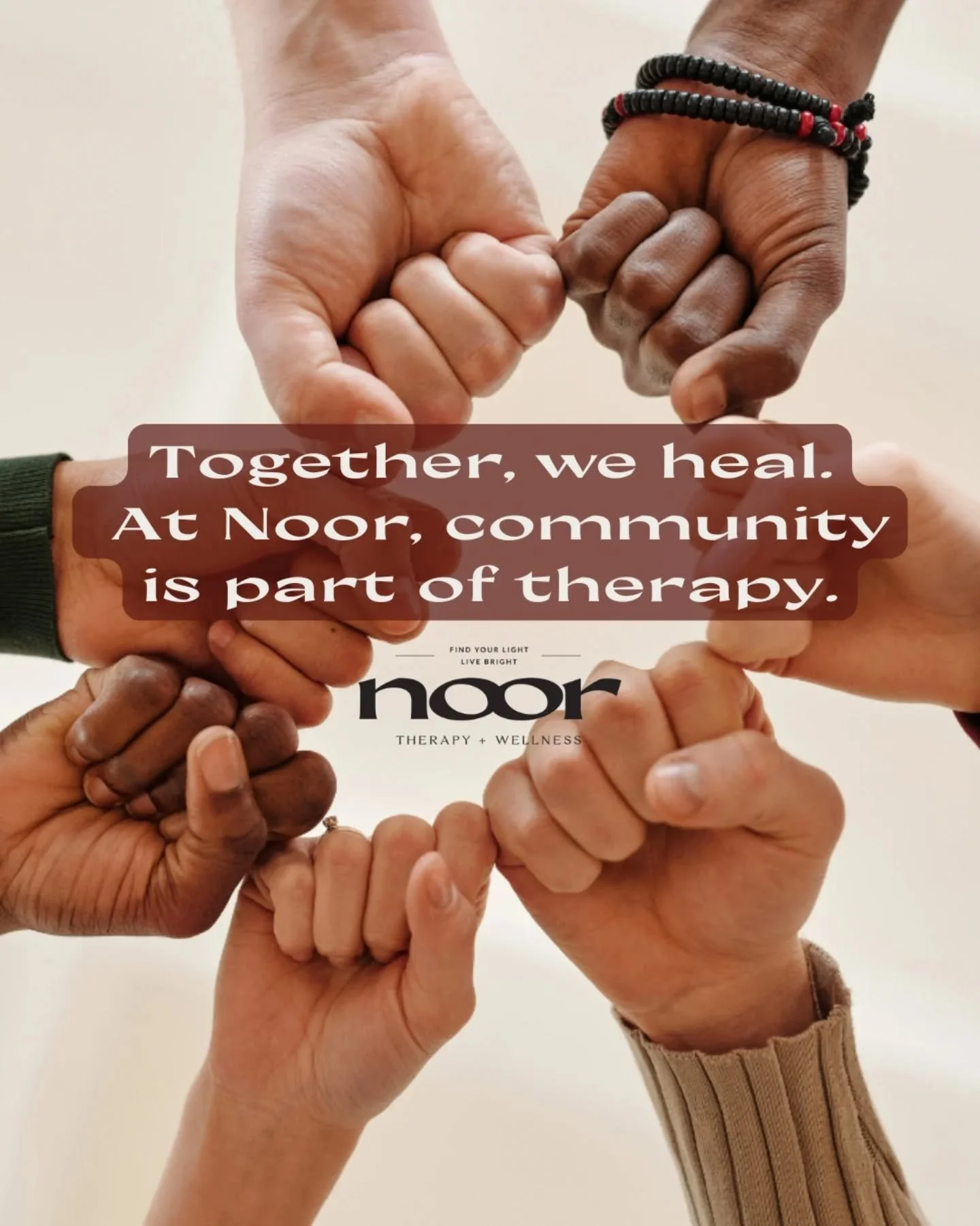 Healing does not always happen in isolation.

Group therapy offers space for connection, shared understanding, and the reminder that you are not alone in what you carry.

At Noor, we believe community can be a powerful part of the healing process.

#