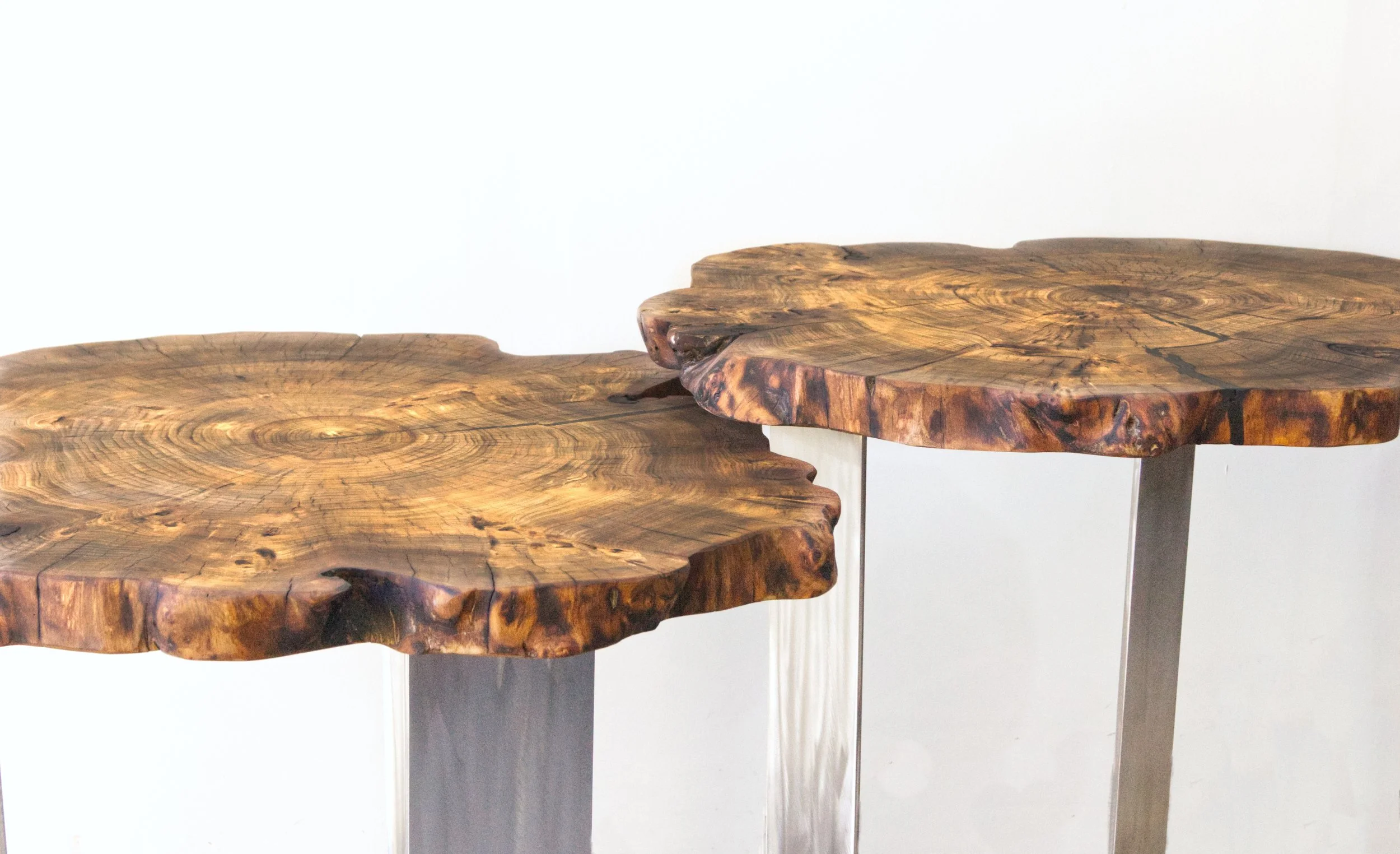 bespoke sculptural stainless steel and wood desk for modern luxury interior Danville, california