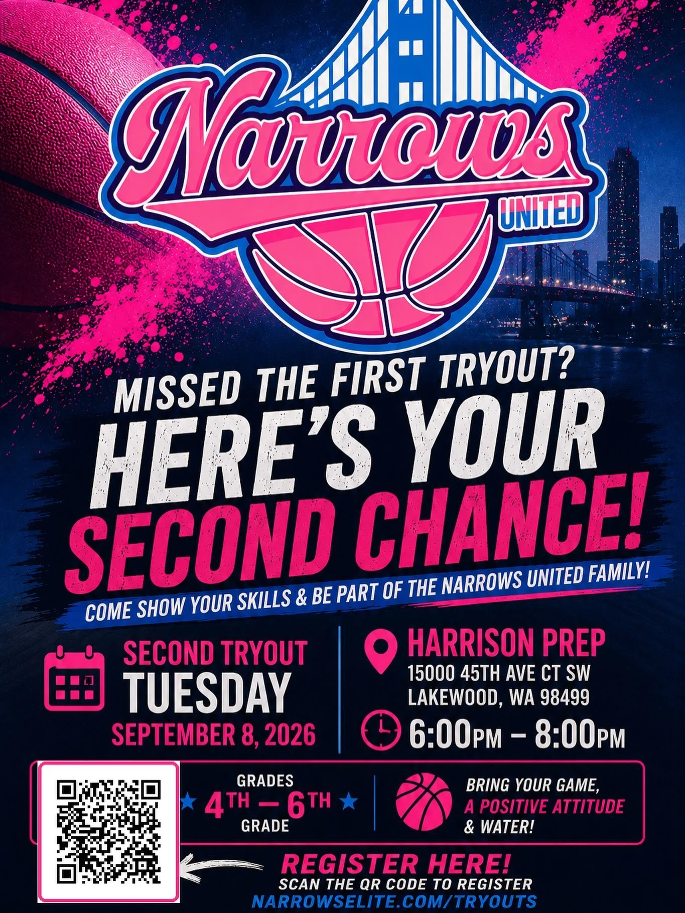 Come check out Narrows United Girls tonight at Harrison Prep from 6-8PM.  Grade 4th - 6th.