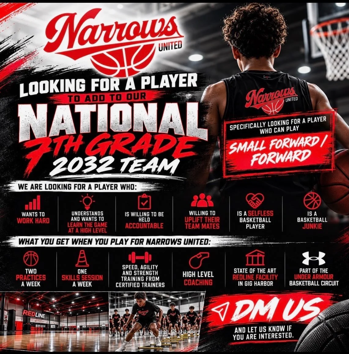 🏀 WE&rsquo;RE LOOKING FOR THE RIGHT PLAYER.

Narrows United is looking to add one player to our National 7th Grade | Class of 2032 team.

We&rsquo;re specifically looking for a Small Forward / Forward who wants more than just games and tournaments.
