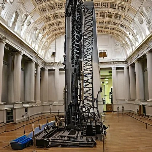 giant drilling rig drilling through museum gallery floor.jpeg