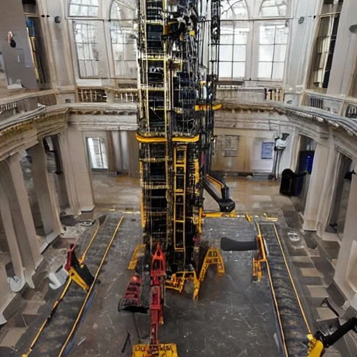 giant oil rig drilling through museum gallery floor_1.jpeg