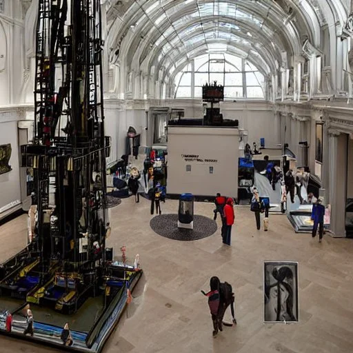 giant oil rig drilling through museum gallery floor.jpeg