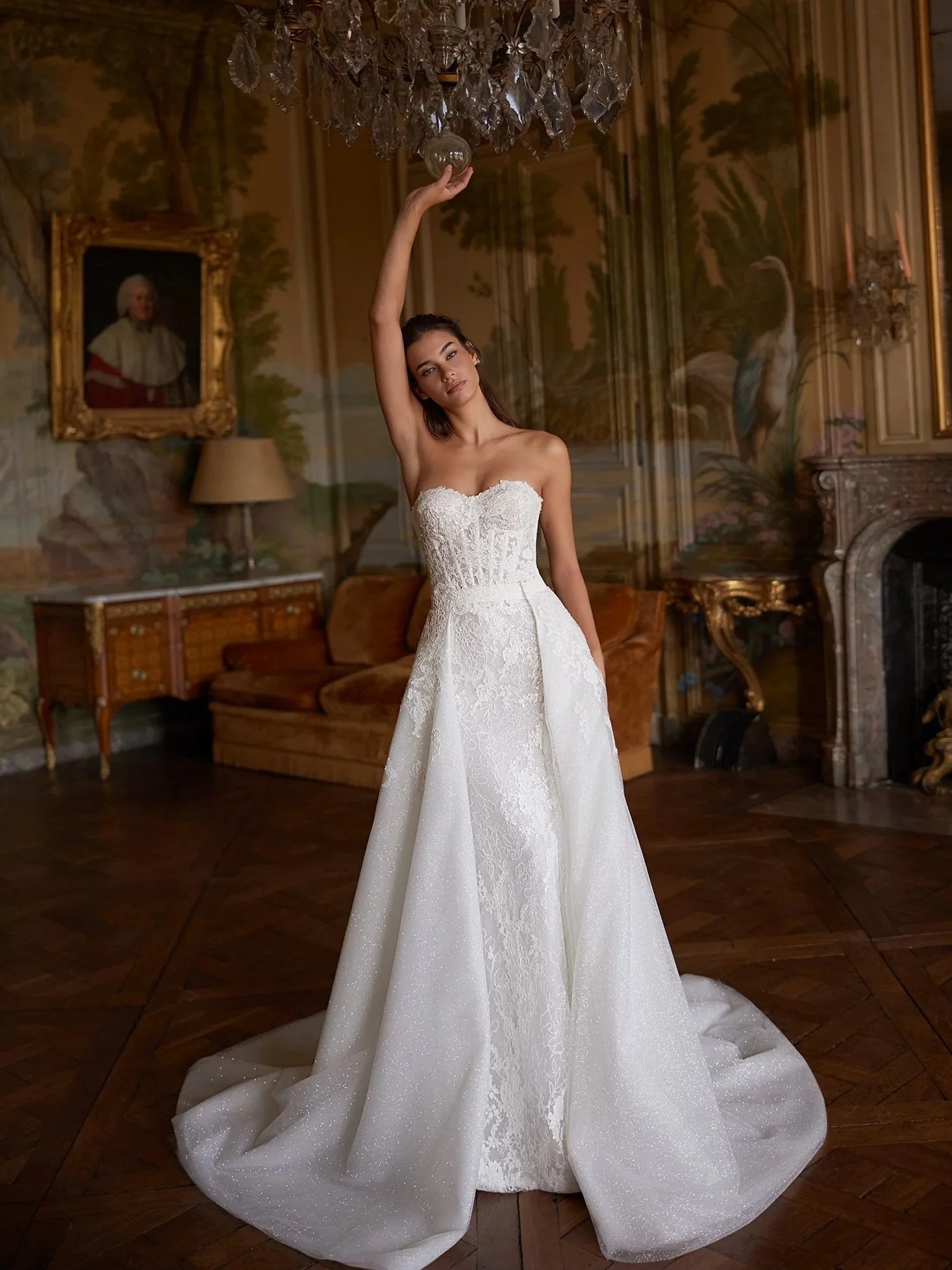 Vienna Wedding dress by Aria, Strapless sweetheart with lace and an overskirt for both mermaid and a-line looks.