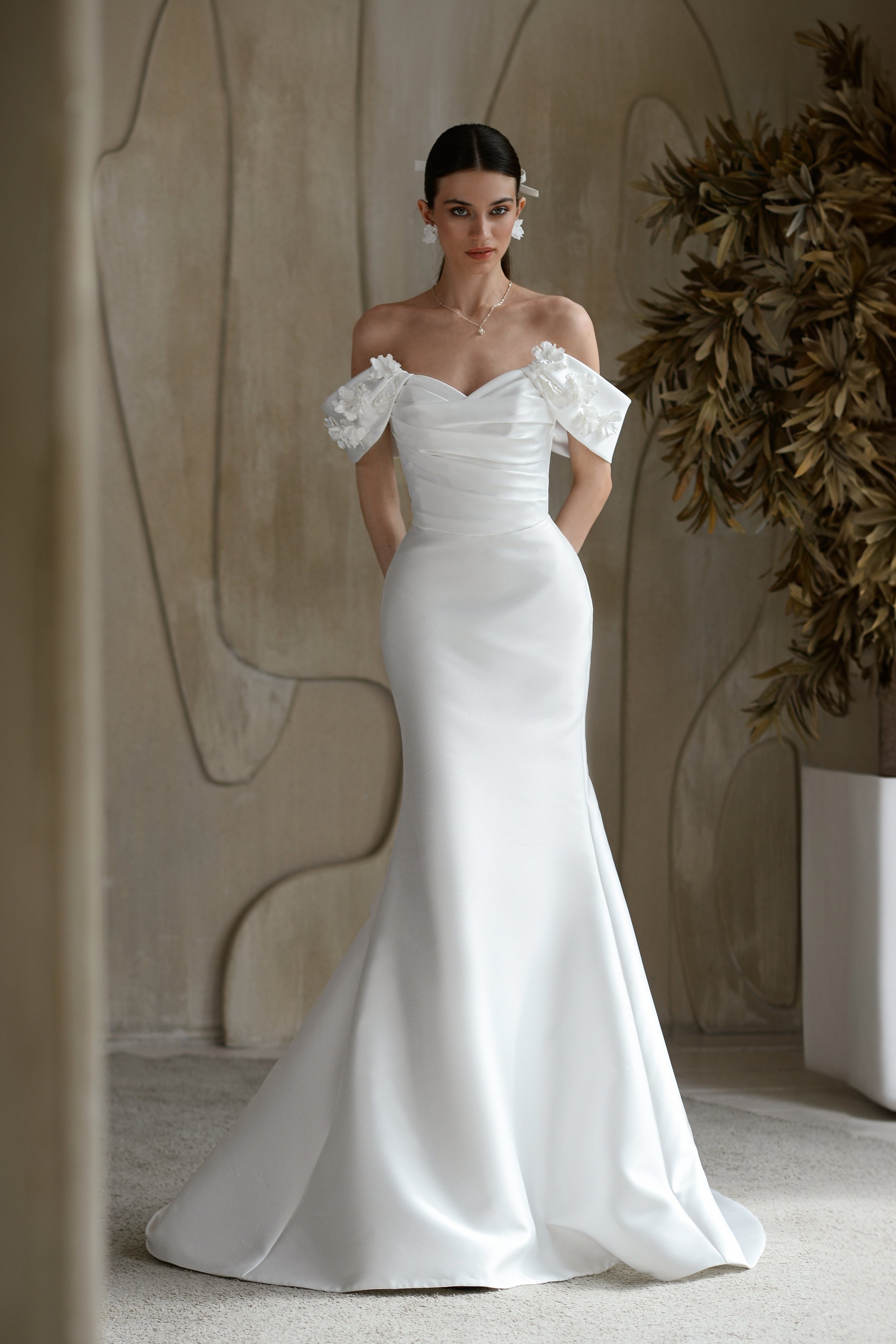 Beautiful wedding dress with flowers