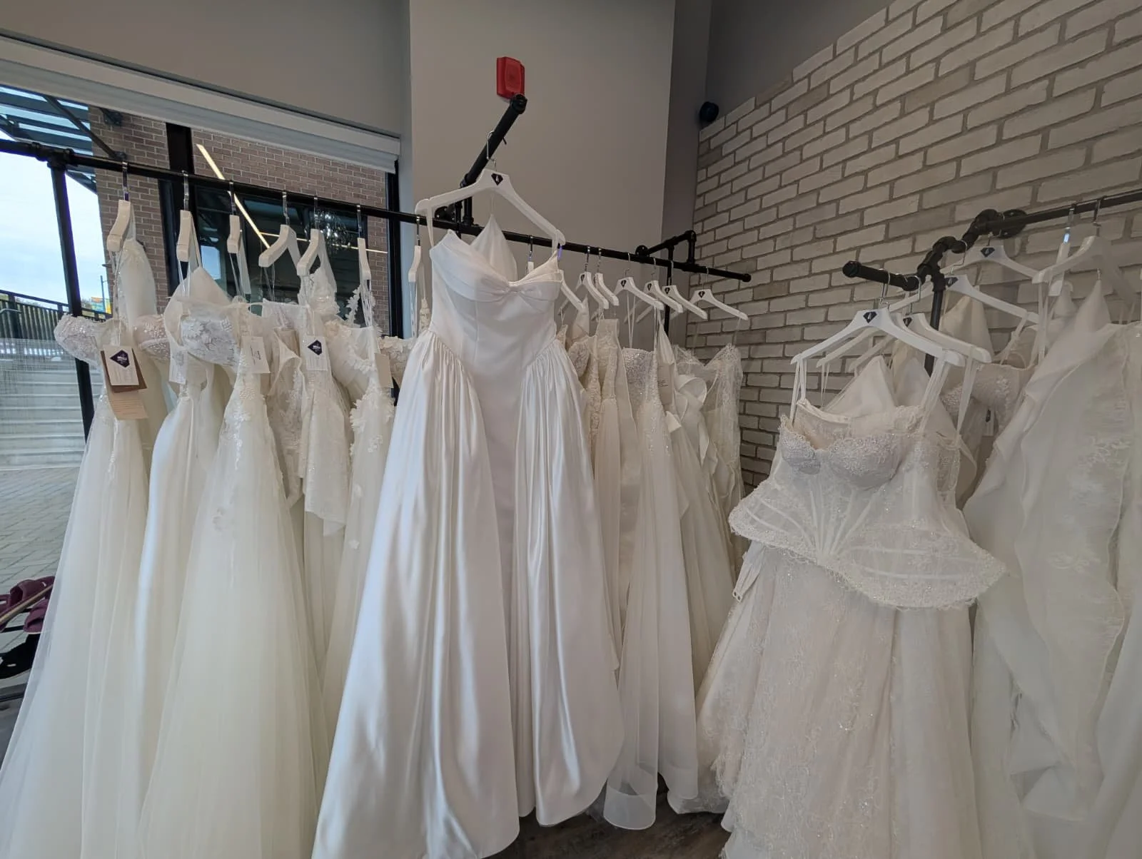 Designer wedding dresses on the rack at Ethereal Bridal in Port Moody, BC.