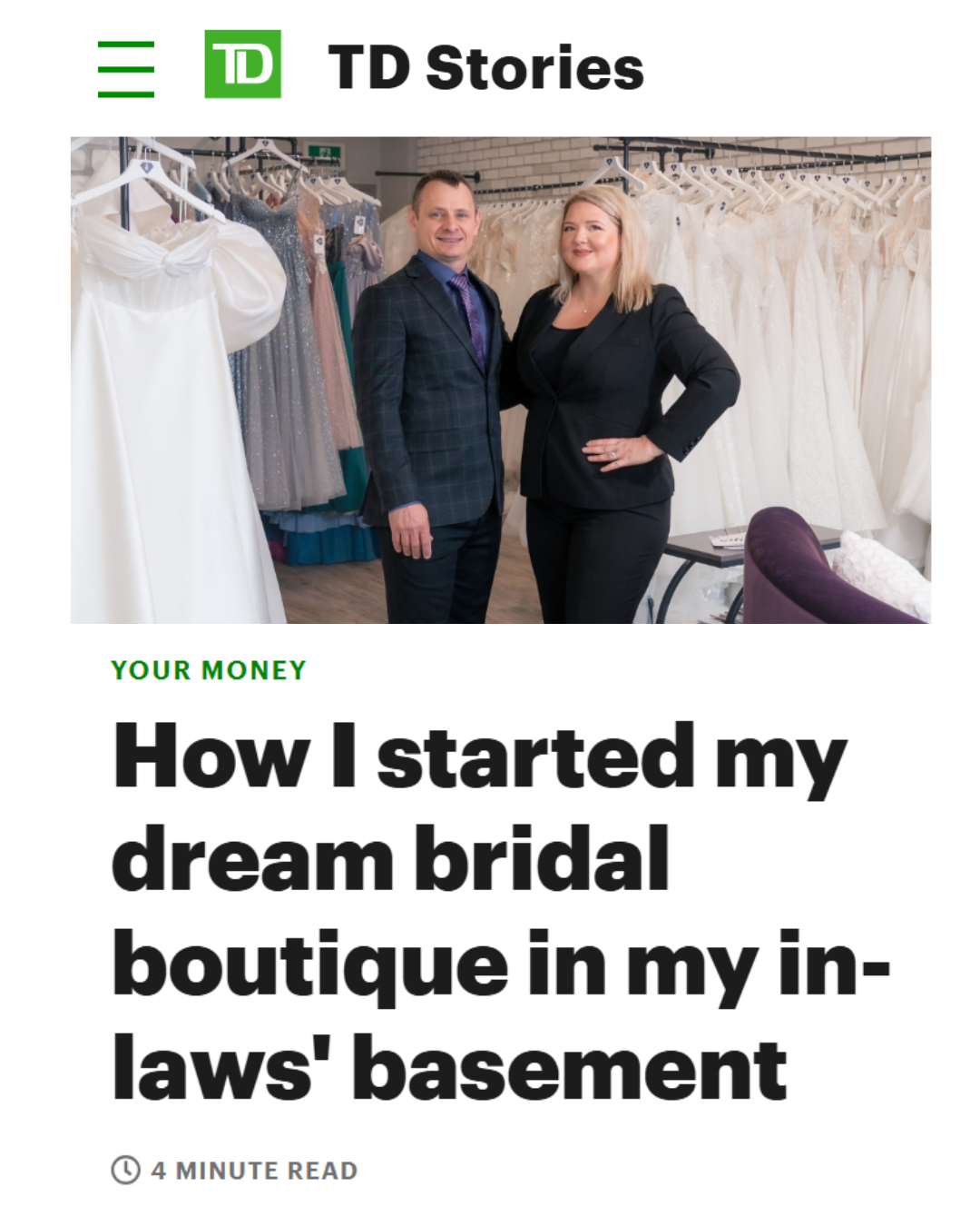 Elena and Szymon Kawa, co-founders of Ethereal Bridal Boutique, featured in TD Stories