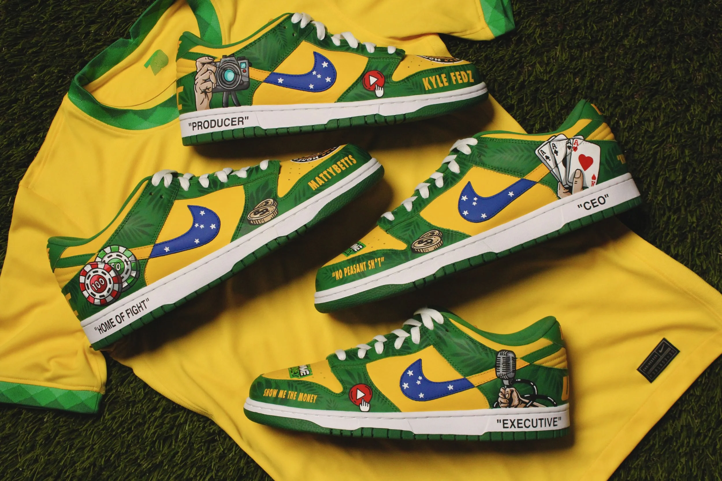 Custom Brazil Dunks for UFC Fighters Renato Moicano/Gilbert Burns & ShowMeTheMoney Podcast (2025)