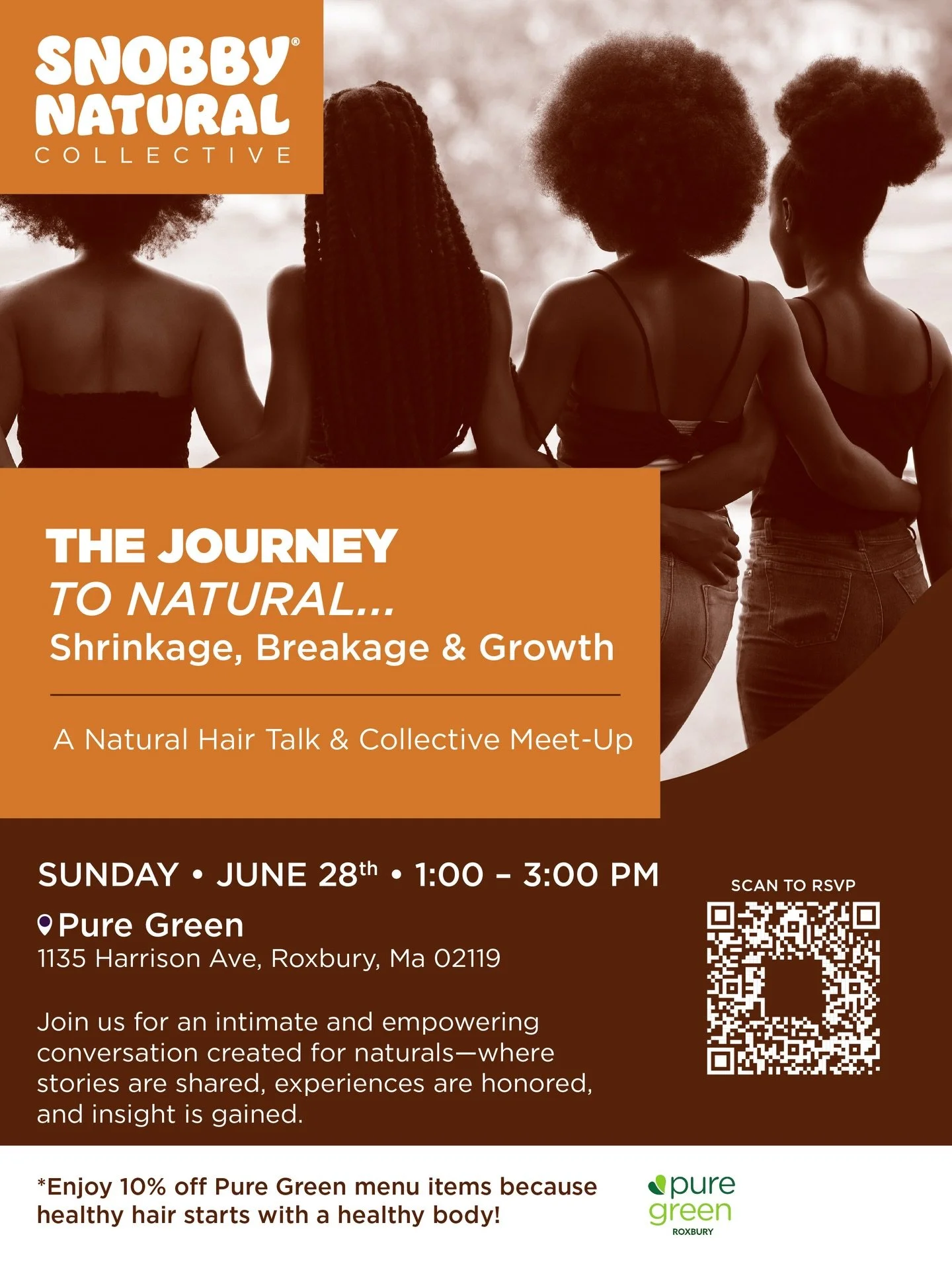 Our next in-person event is happening June 28th from 1&ndash;3 PM at Pure Green Roxbury, and this time we&rsquo;re diving into hair Growth,Shrinkage, and Length retention &mdash; topics we ALL need to talk about. This is your space to gain insight, c
