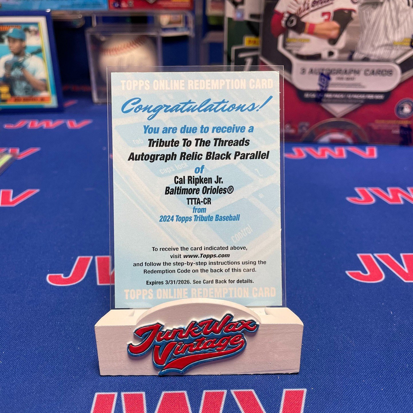 Guess what just landed?! 🌟 Our 2024 Topps Tribute Baseball Cal Ripken Jr. 1/1 redemption card has officially arrived and it's nothing short of epic! 🎉 A massive shoutout to Jeff Branch for hitting this absolute banger!💥 

#junkwaxvintage #JWVCC #b