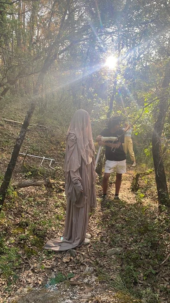 BTS shot of The Ghost (played by Cassidy Spring)