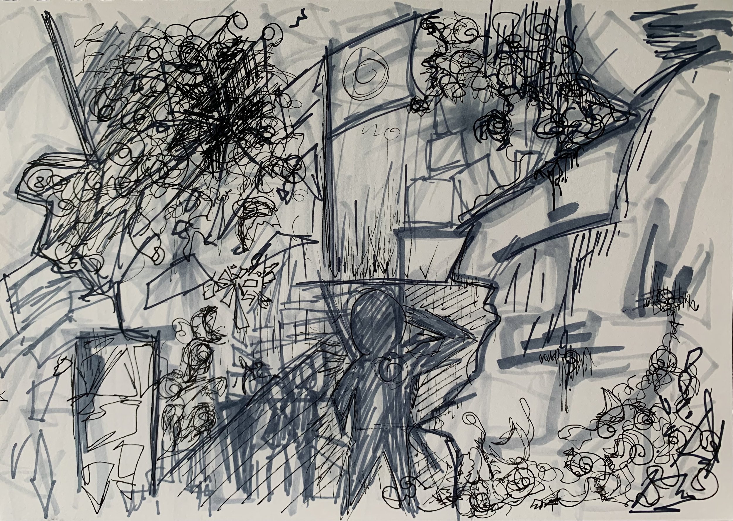 Free Sketch (Listen to your selected song many times and draw what you feel you see)