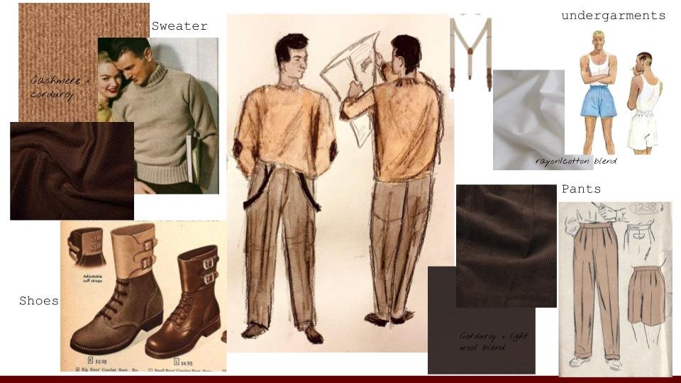 Patterns, Swatches and examples for each costume element (Costume Breakdown)