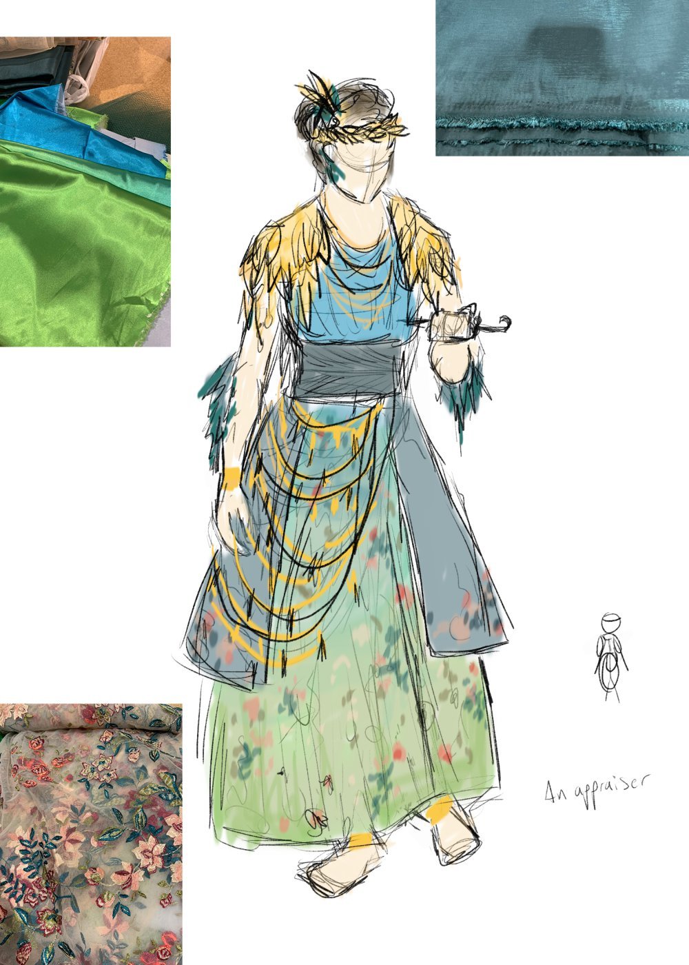 Colour rendering of Clio (with fabric swatches)