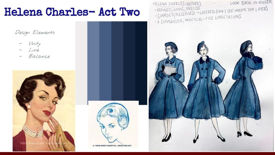Makeup/Hair look, colour palette and rendering for Helena Charles in Act 2