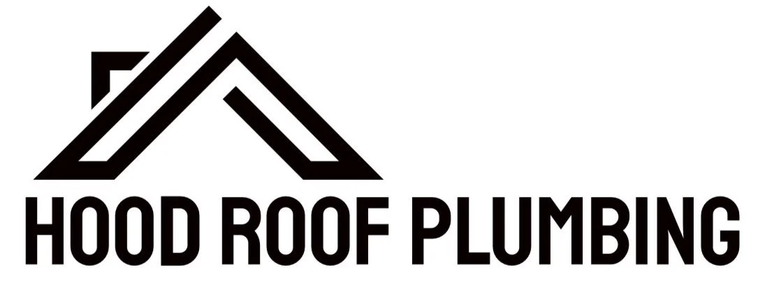 Logo for Hood Roof Plumbing featuring a stylized roof above the company name.