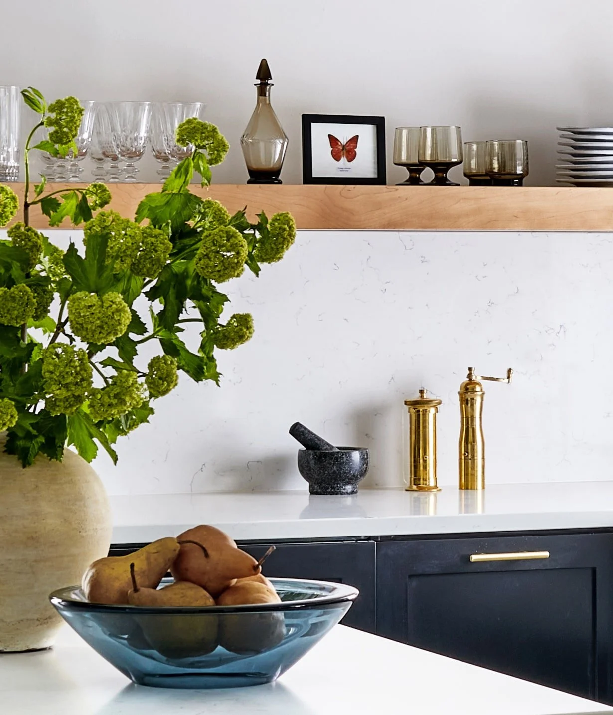Open shelving in kitchen
