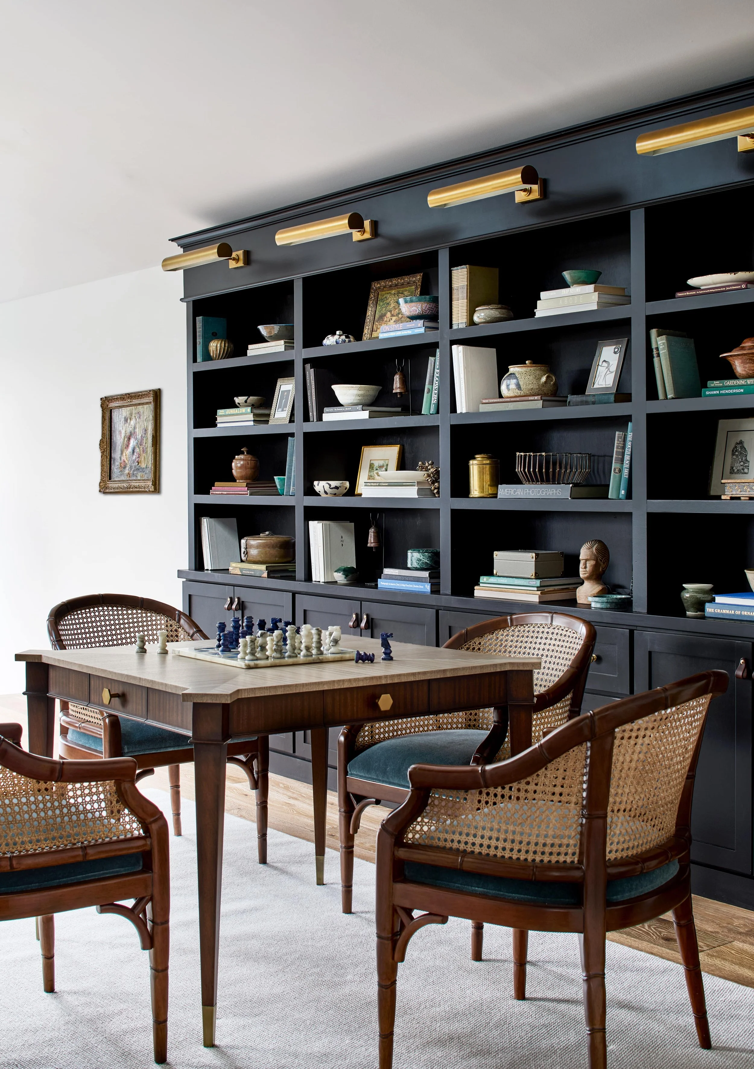 Built-in shelving in game room