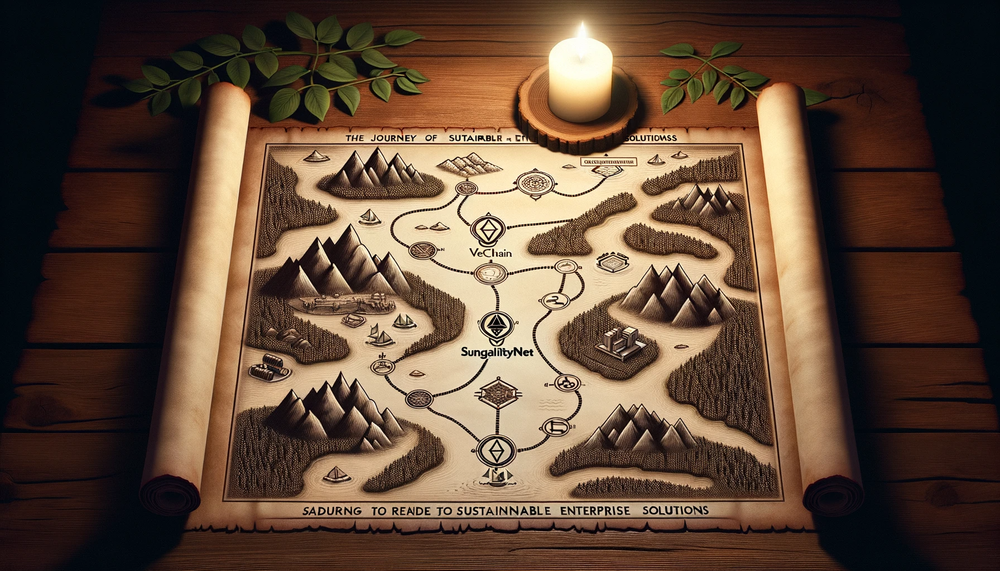 DALL·E 2023-10-09 21.00.05 - Illustration of a detailed quest map spread out on an ancient wooden table, illuminated by the soft glow of a candle. The map traces the journey of Ve.png