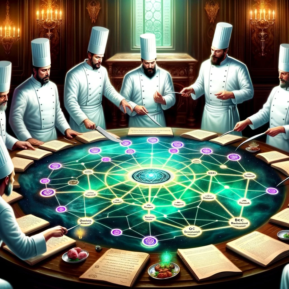 DALL·E 2024-01-04 13.00.07 - A visual depiction of the Marinade DAO chefs strategizing around a mystical map of the Solana network. The map should be laid out on a grand table in .png