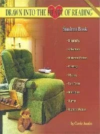 Cover of a book titled 'Drawn Into the Heart of Reading' with a green armchair, a yellow lampshade, and a small teddy bear on the floor.