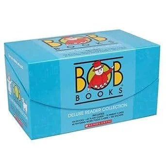 Box of Bob Books Deluxe Reader Collection with 200 books and 30 flashcards, featuring a snowman on the cover.