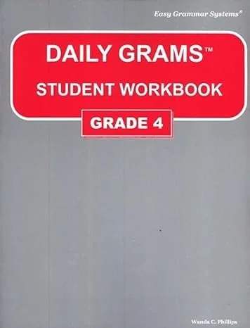Cover of a Grade 4 student workbook titled 'Daily Grams' by Easy Grammar Systems, authored by Wanda C. Phillips.