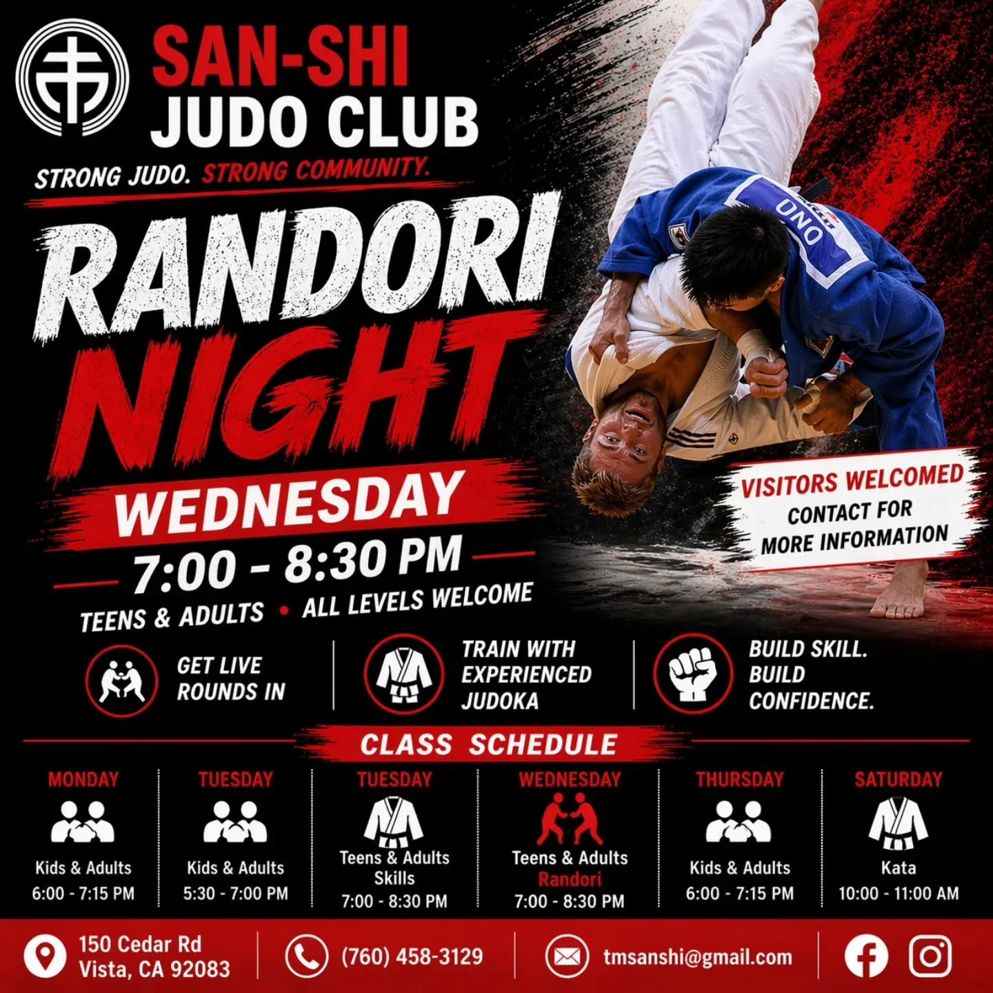 San Shi Judo Club is proud to be a member of the PSJA Yudanshakai, working together to grow judo across San Diego.

San Shi Judo Club continues to build strong judo and a stronger community here in North County. 🥋

Join us for Wednesday night randor