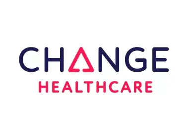 Change Healthcare logo with the word "CHANGE" in navy blue with a pink triangle for the letter "A" and the word "HEALTHCARE" in pink underneath.
