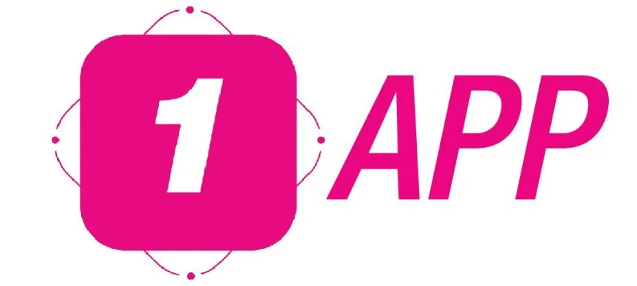 Logo with a pink square containing a white number 1, followed by the word 'APP' in pink letters.