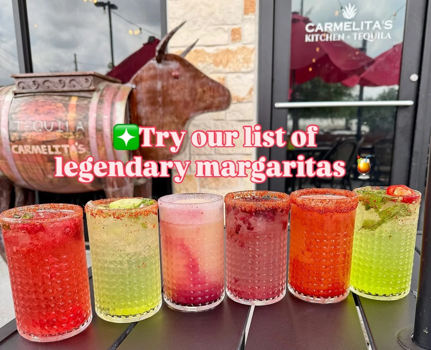 ❇️Try our list of legendary margaritas 🍹 Cucumber Cilantro, Sangr&iacute;a-Rita, Grilled Pineapple Jalape&ntilde;o, Raspberry Basil &amp; More! 
#houstonhappyhour 
#houstoncocktails 
#cypresstexas 
#katytx 
#houstonmargaritas 
#cypresstx