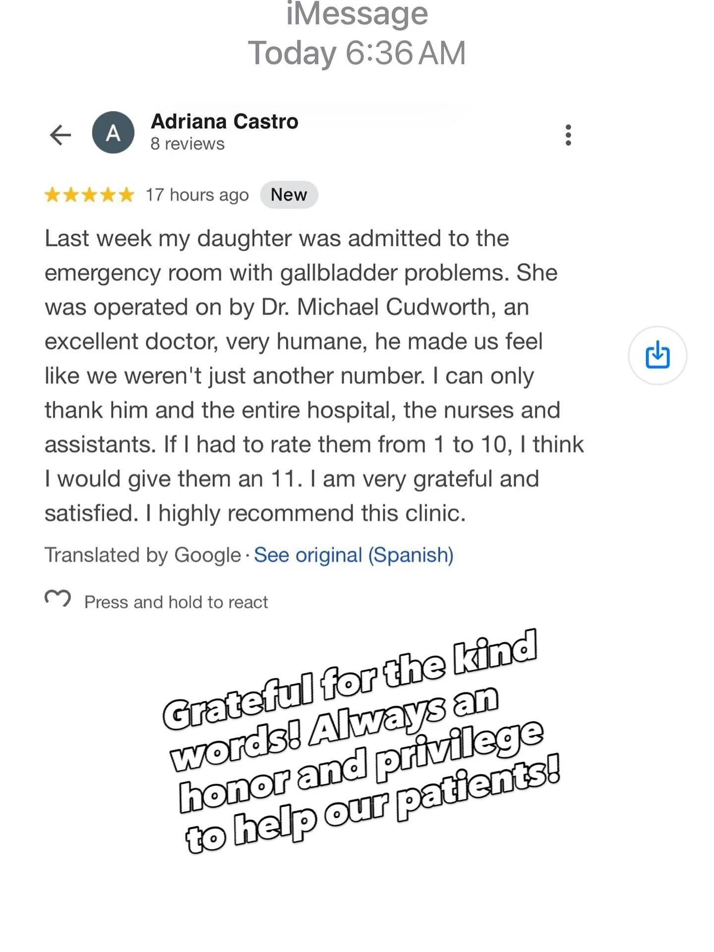 Our patients say it best! Thank you for the kind words and appreciation for our work! 
Blessed and happy to help our patients!

#MinimallyInvasiveSurgery #GeneralSurgery #LaparoscopicSurgery #AdvancedSurgery #SurgeryLife #SurgeonLife #GallbladderSurg