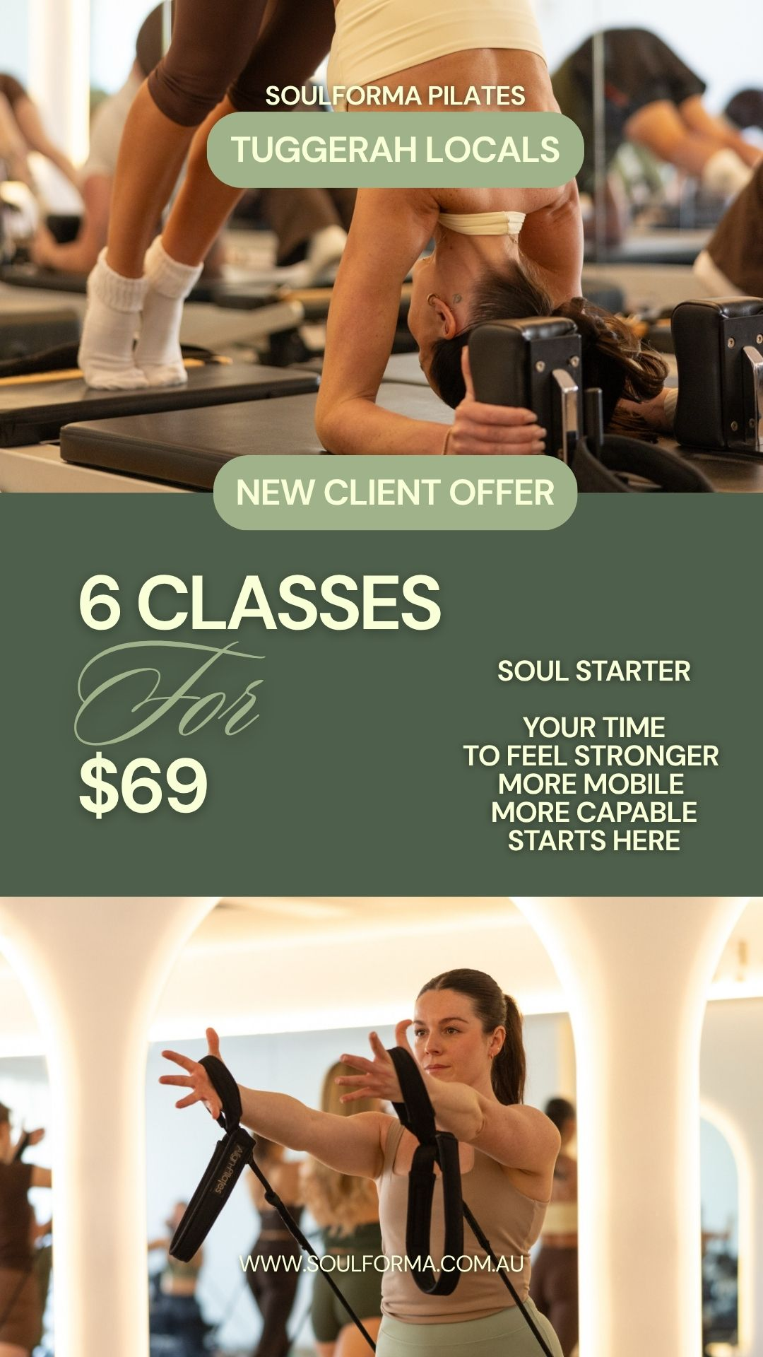 Soulforma Pilates Soul Starter new client offer: 6 classes for $69 in Tuggerah.