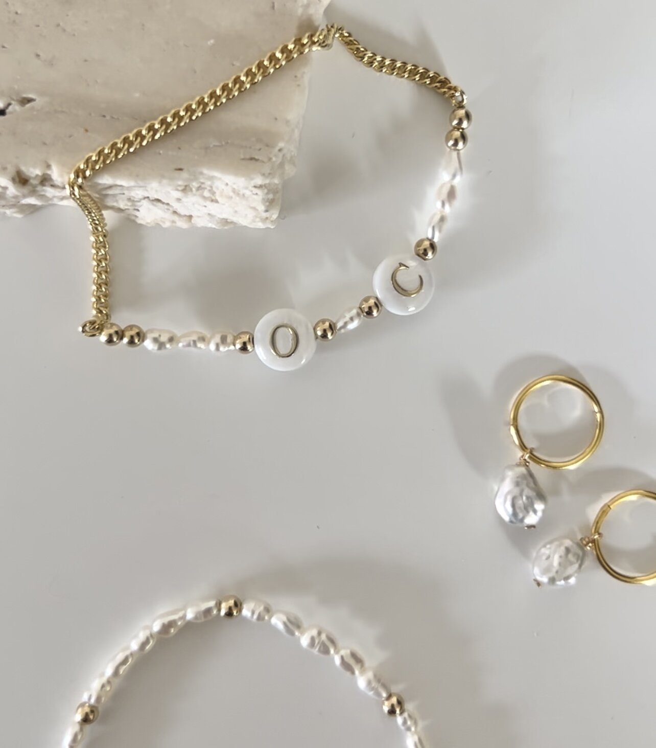 Small Pearl Double Initial Bracelet