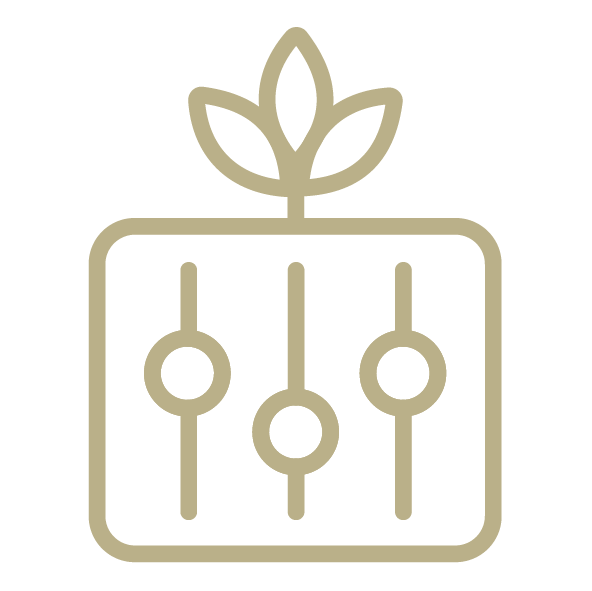 Outline of an electronics sound mixer with a plant growing above it, representing eco-friendly technology.