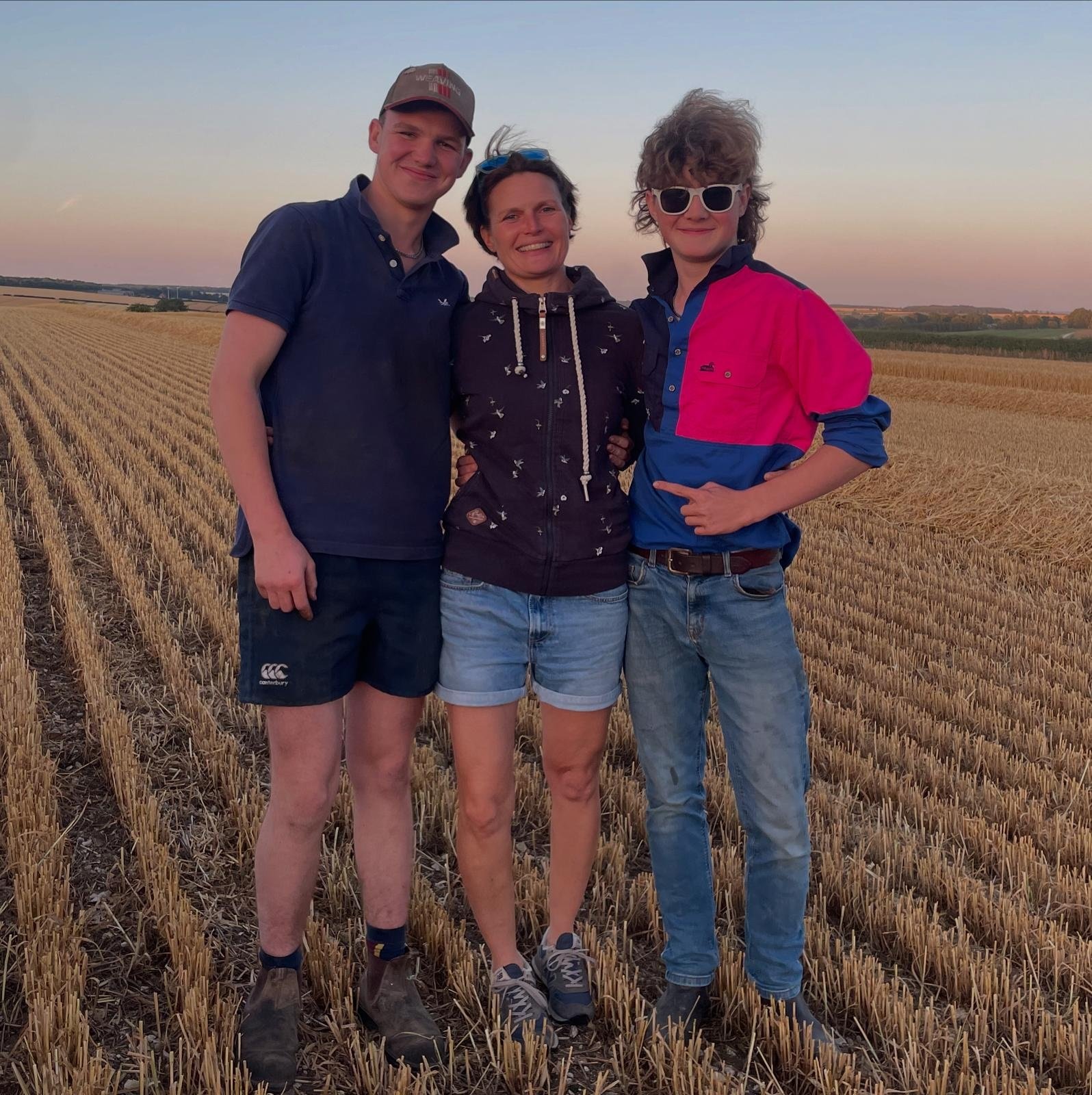 Farmer Verity Megginson and her two sons on their farm in East Yorkshire
