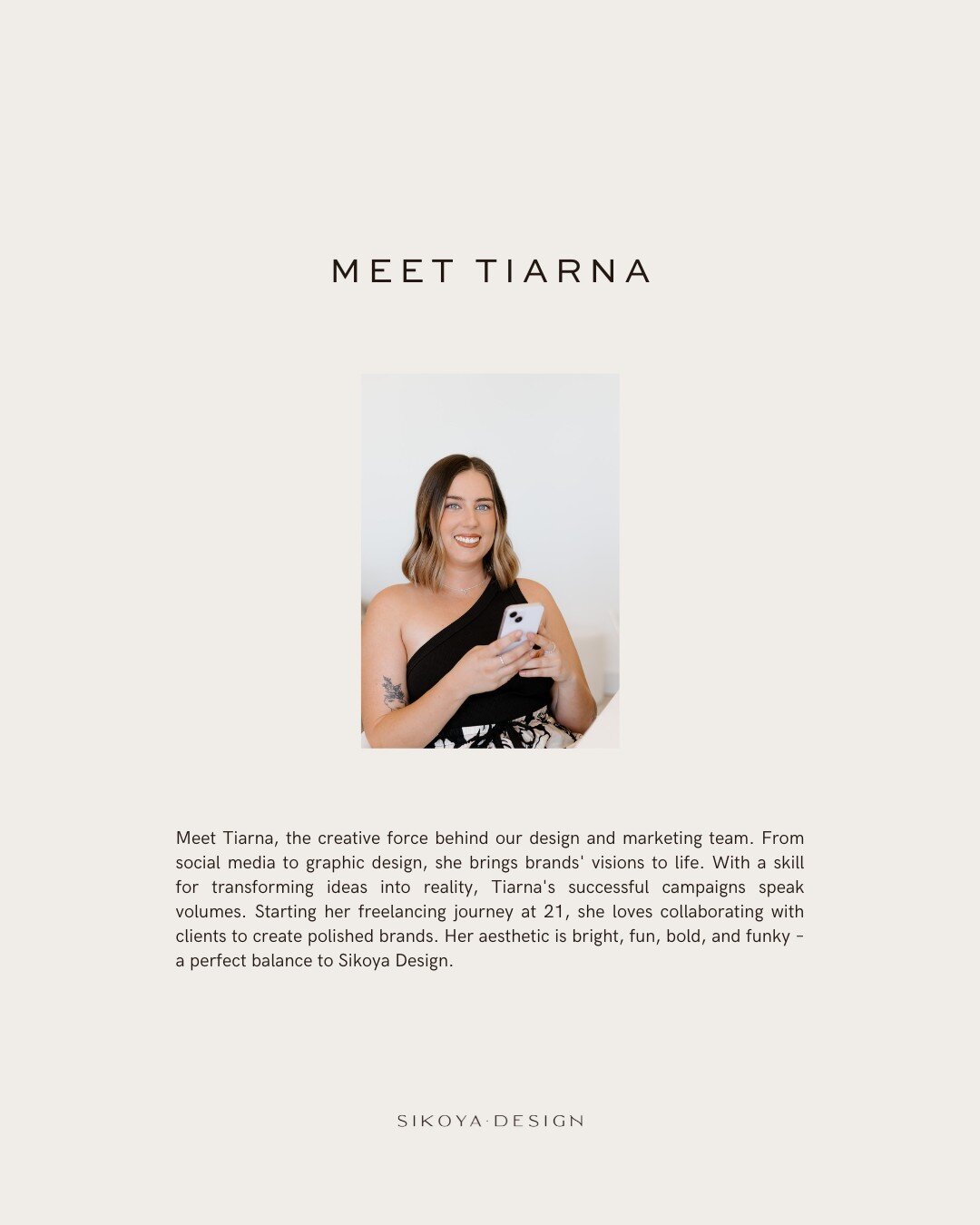 Welcoming Tiarna, our newest Social Media Manager + Senior Graphic Designer! Tiarna has secretly been a valued member of Sikoya Design since February and has helped our own business grow to new heights.⁠
⁠
We're excited for this new chapter and look 