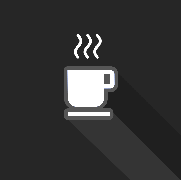 Icon of a steaming coffee mug on a dark background
