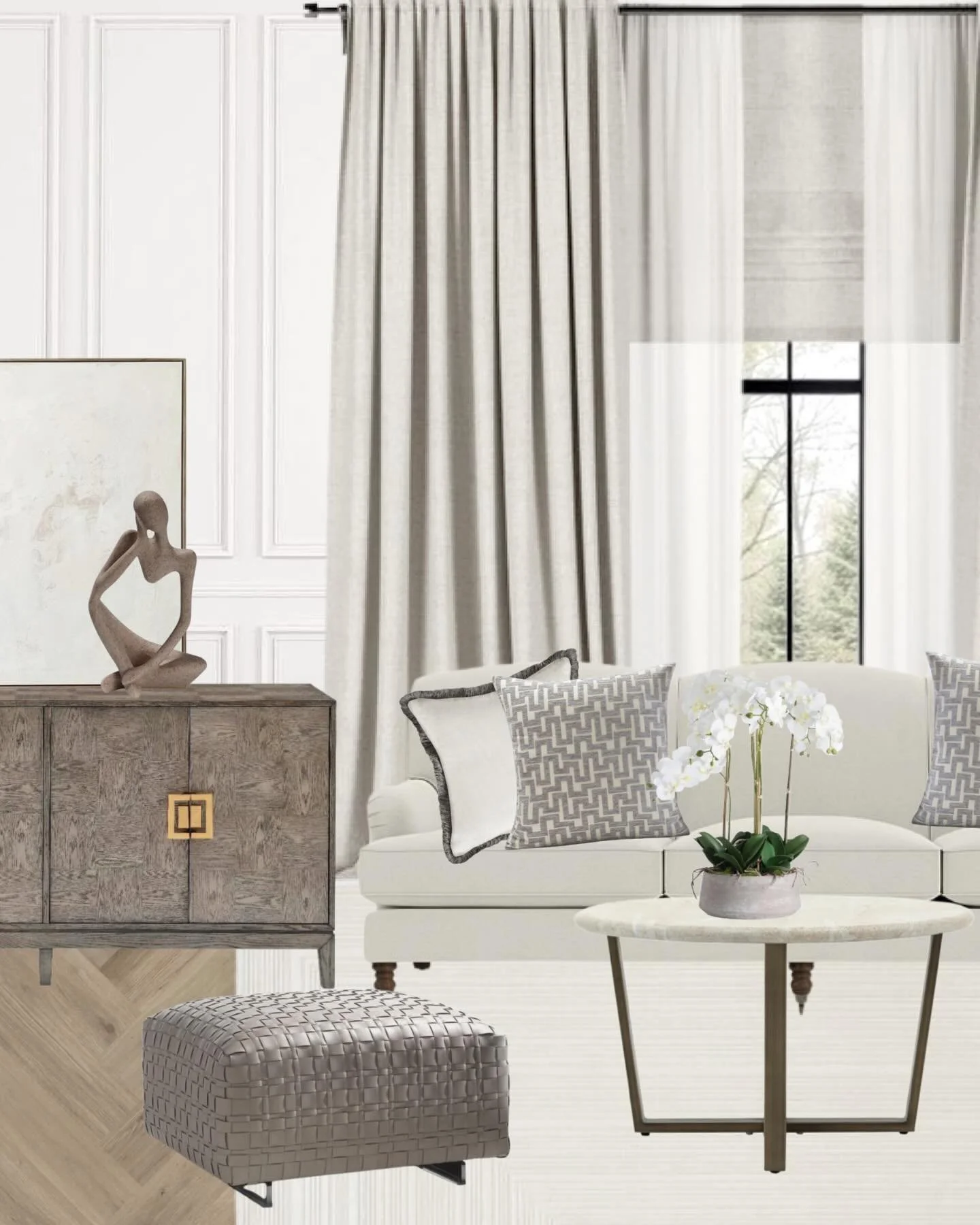 I just couldn&rsquo;t stop at one moodboard😎&hellip; once I started pulling the furniture and d&eacute;cor together, I ended up with two versions I liked.. So here are two of them 🤍

For both, I kept the palette intentionally light &ndash; soft neu