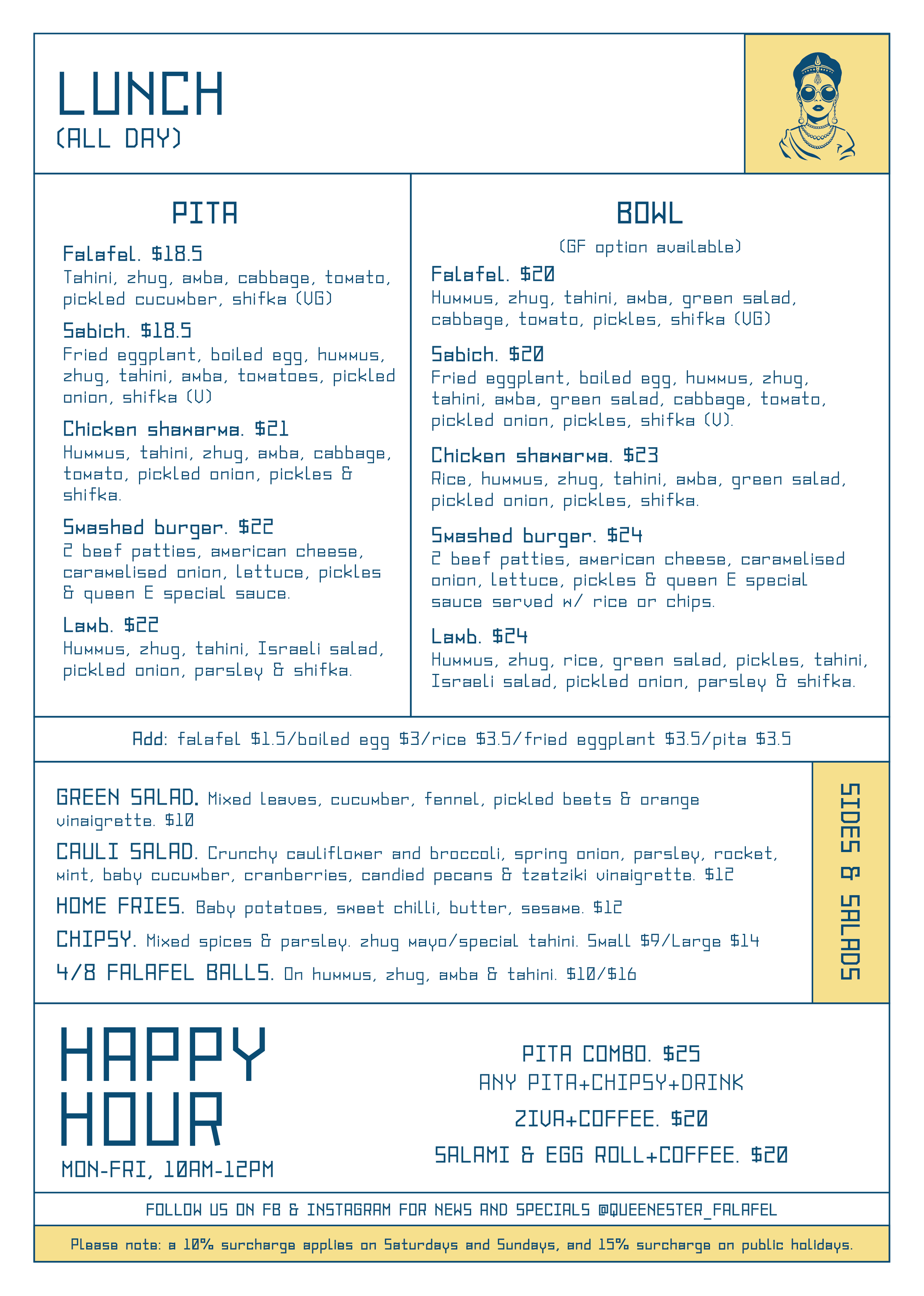 Queen ester falafel bar mona vale menu back