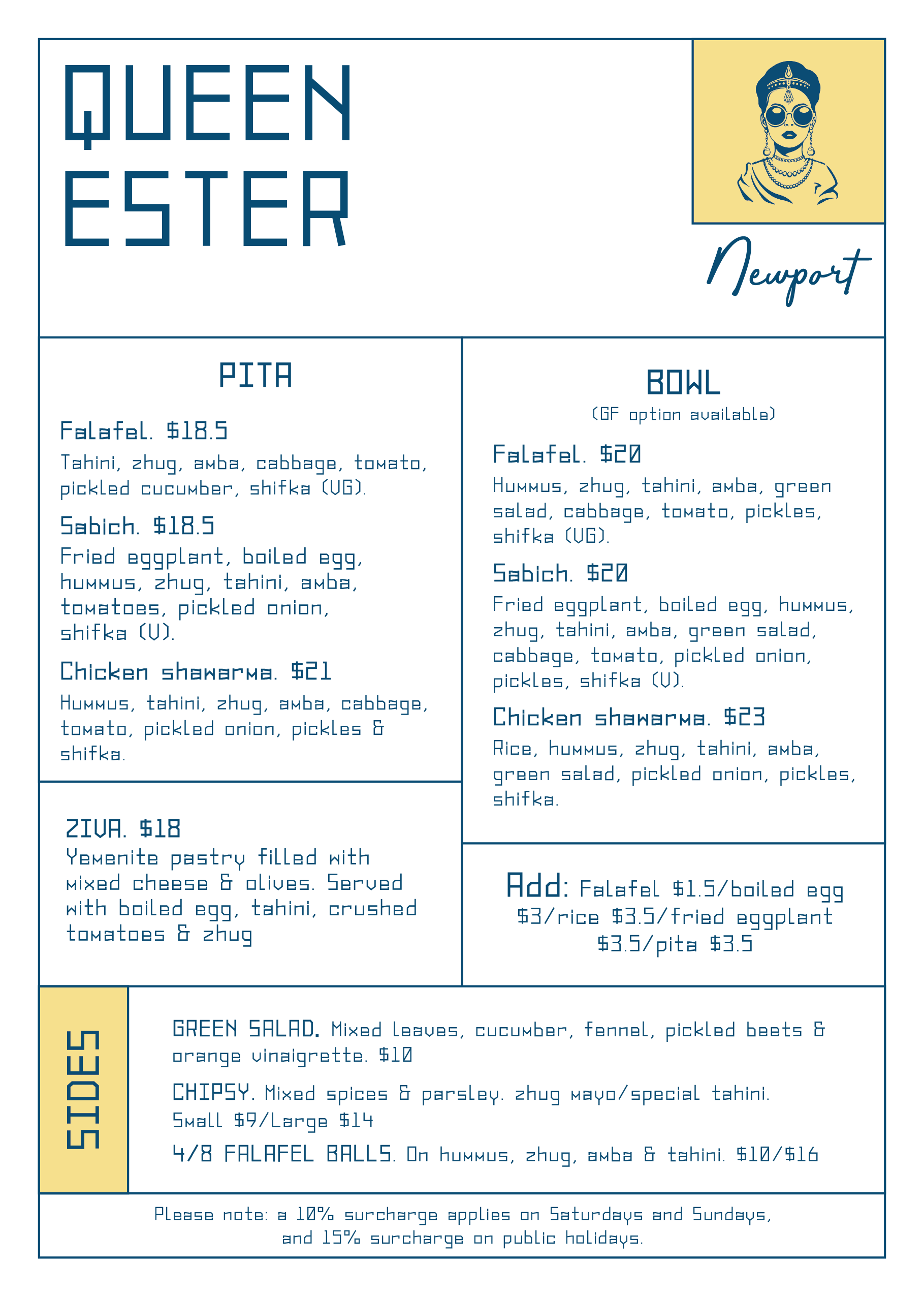 Queen ester menu newport front 