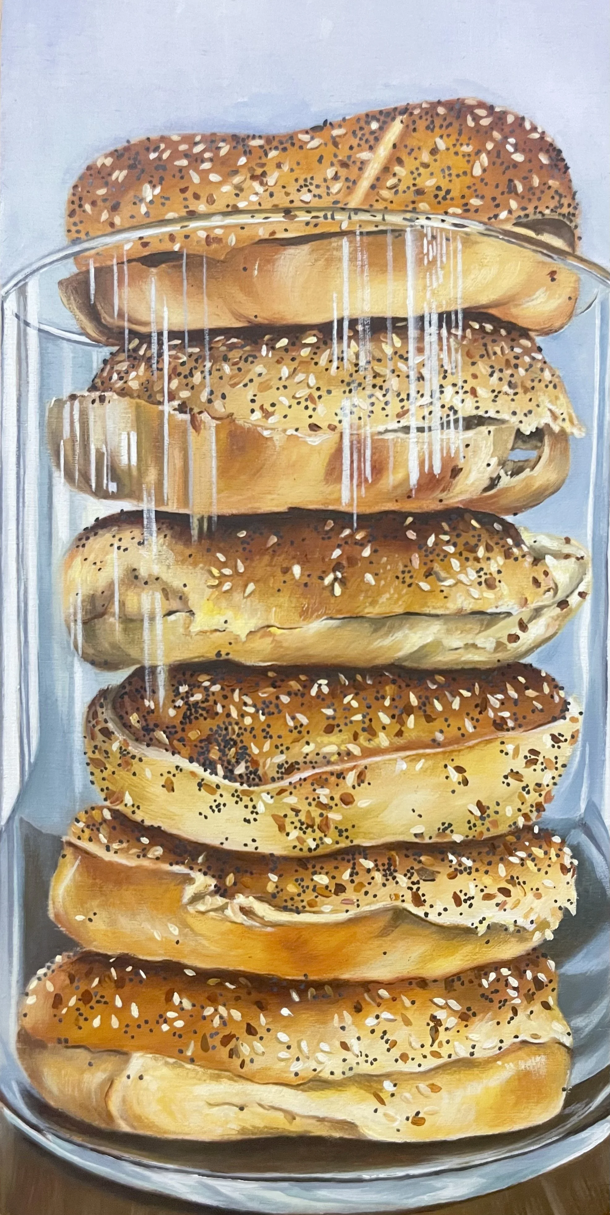 Broad Nosh Bagels 
6in*12in  
Oil on Wood 2024