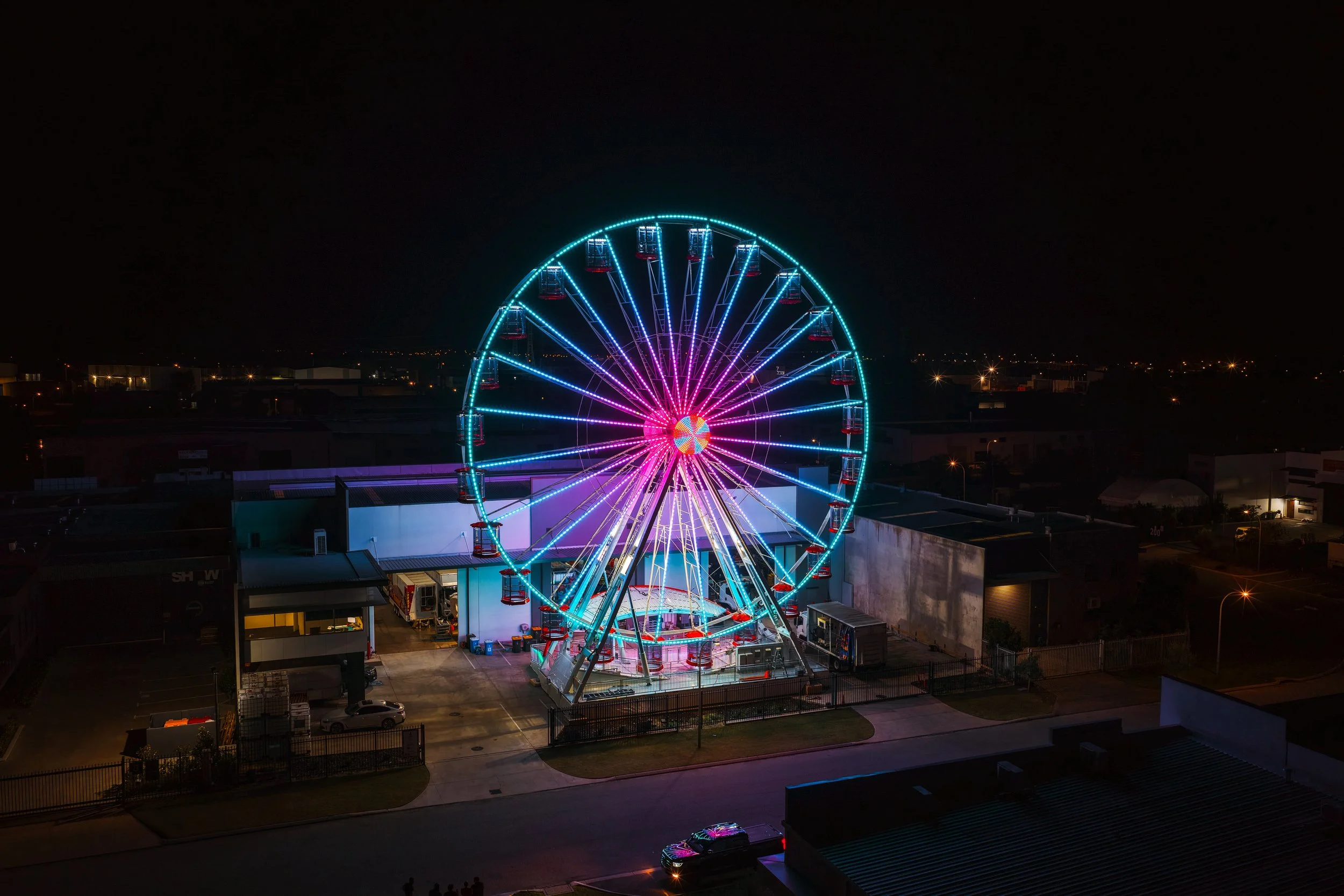 Light blue giant ferris wheel in Malaga