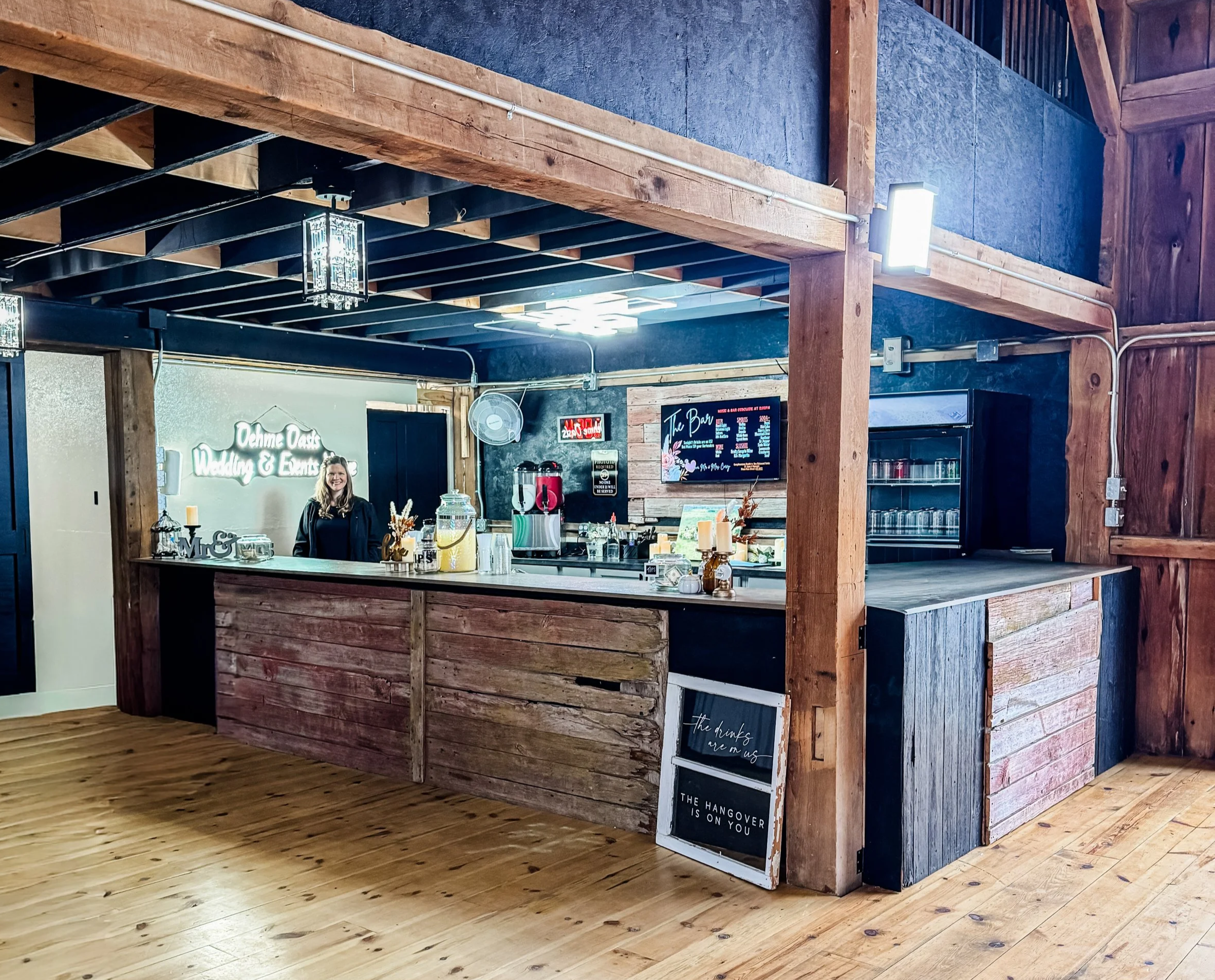 and image of the indoor bar at this rustic new richmond wedding venue.
